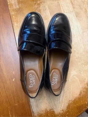 Franco Sarto Brindy Platform Loafer Lug Sole Black Patent Leather 11M Chunky